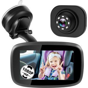 1080P Baby Car Mirror, 4.3'' Baby Car Camera Monitor 170° Wide View, Black
